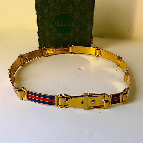 Authentic Vintage Gucci Web Gold Plated & Enamel Belt Vintage Iconic GUCCI Gold Enamel Buckle Belt - Etsy main image 2